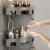New Plastic Bathroom Storage Rack No Punch Wall Mount Condiment Organizer with Hook Multi-purpose Corner Shelf 1