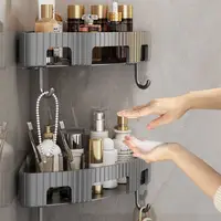 New Plastic Bathroom Storage Rack No Punch Wall Mount Condiment Organizer with Hook Multi-purpose Corner Shelf 1
