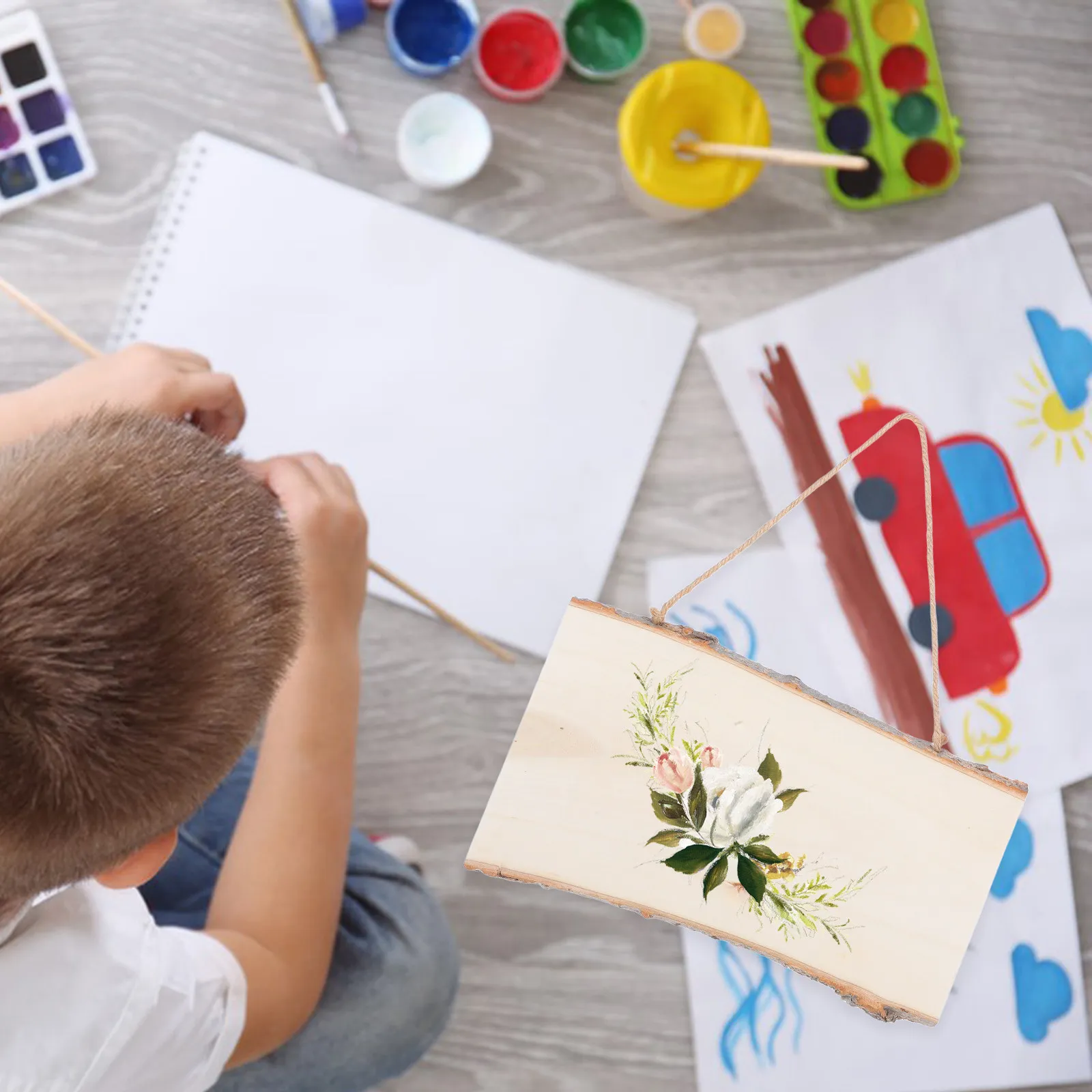 2Pcs 크리 에이 티브 장식 나무 벽 교수형 보드 부드러운 빈 DIY 드로잉 메시지 보드 펜던트 16x25cm 홈 카페 바