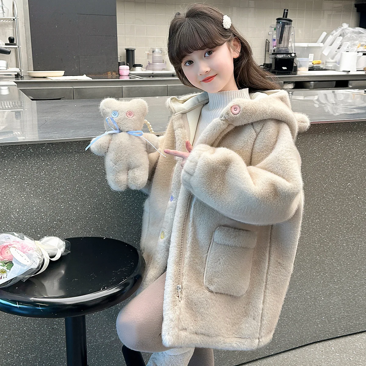 Winter Children Girl Faux Fur Mink Coat Solid Colorful Infant Baby