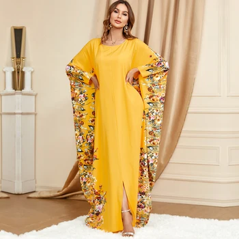BNSQ 3422 Abaya For Womens Floral Print Bat Sleeve Slit Casual Loose Oversized
