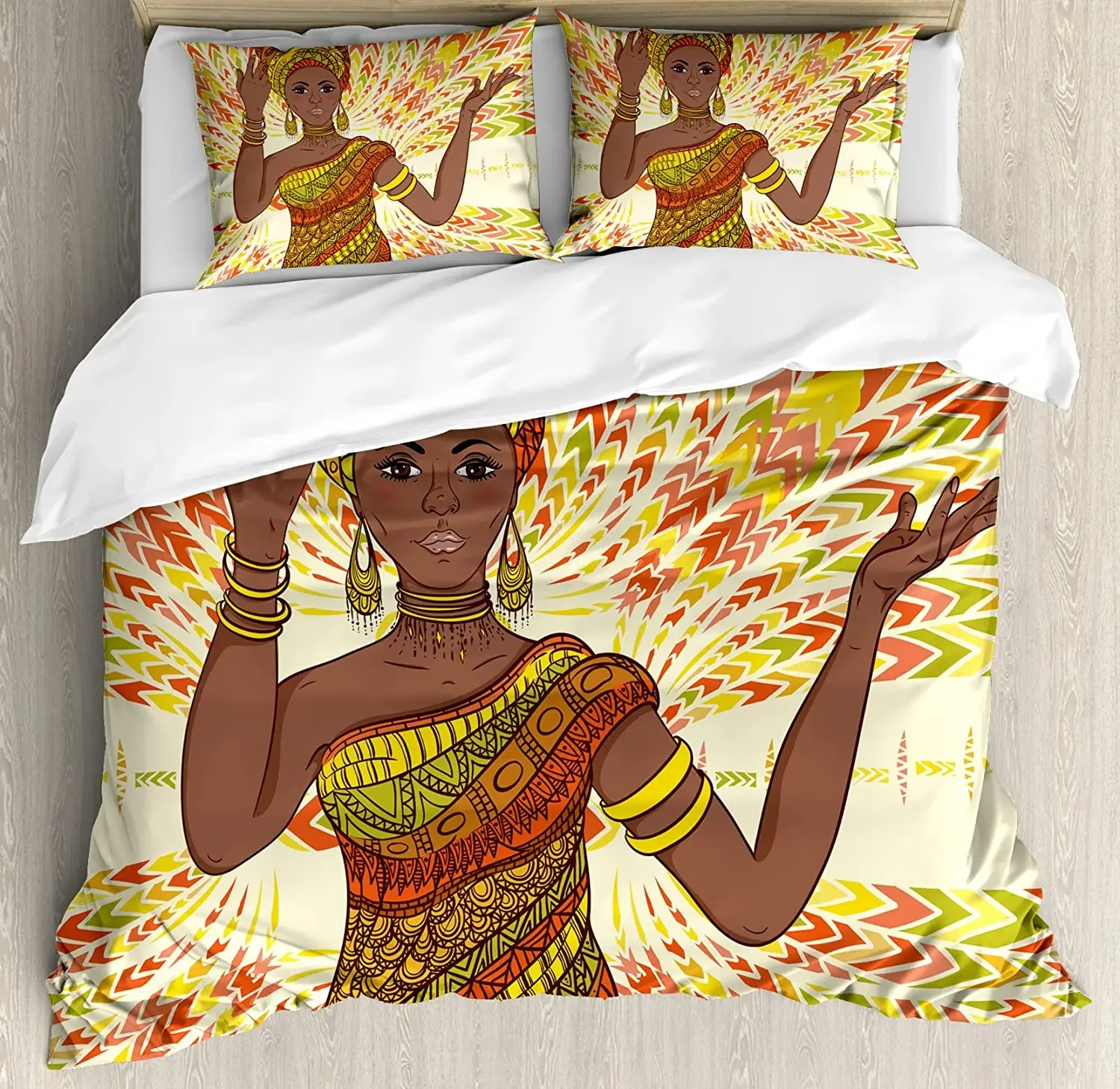 

African Woman Bedding Set For Bedroom Bed Home Dancing Woman Hand Drawing Ethnic Geometric Duvet Cover Quilt Cover Pillowcase