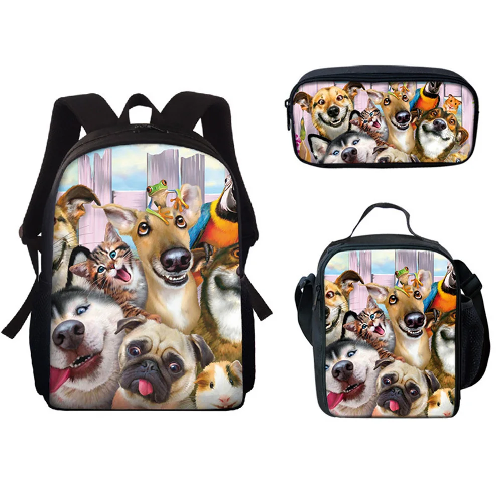 Harajuku Novelty Elephant Animals 3pcs/Set Backpack 3D Print School Student Bookbag Anime Laptop Daypack Lunch Bag Pencil Case