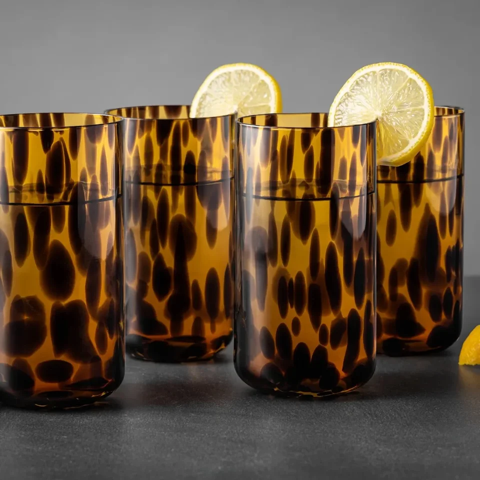 Vintage Tortoise Shell Drinking Glasses Set of Four