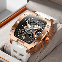 Montre mécanique automatique pour homme ONOLA en or rose, bracelet en silicone, étanche, cadran lumineux creux 1