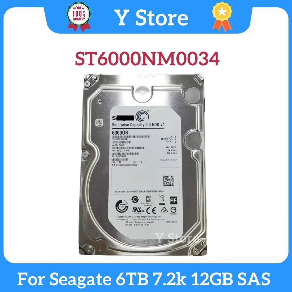 Y Store Per Seagate St6000Nm0034 6000Gb 6Tb 3.5 Pollici 7.2K 12Gb Sas Server Hard Disk Fast Ship