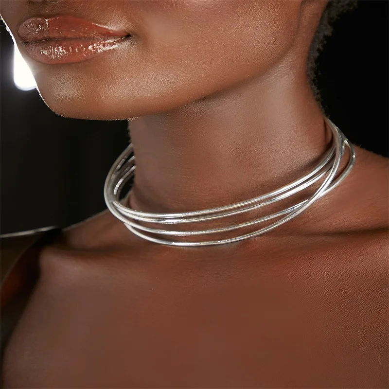 Gold Silver Color Geometric Choker Necklace Women Fashion Female Neck Torques Choker Collar dorado Necklace metal choker necklace