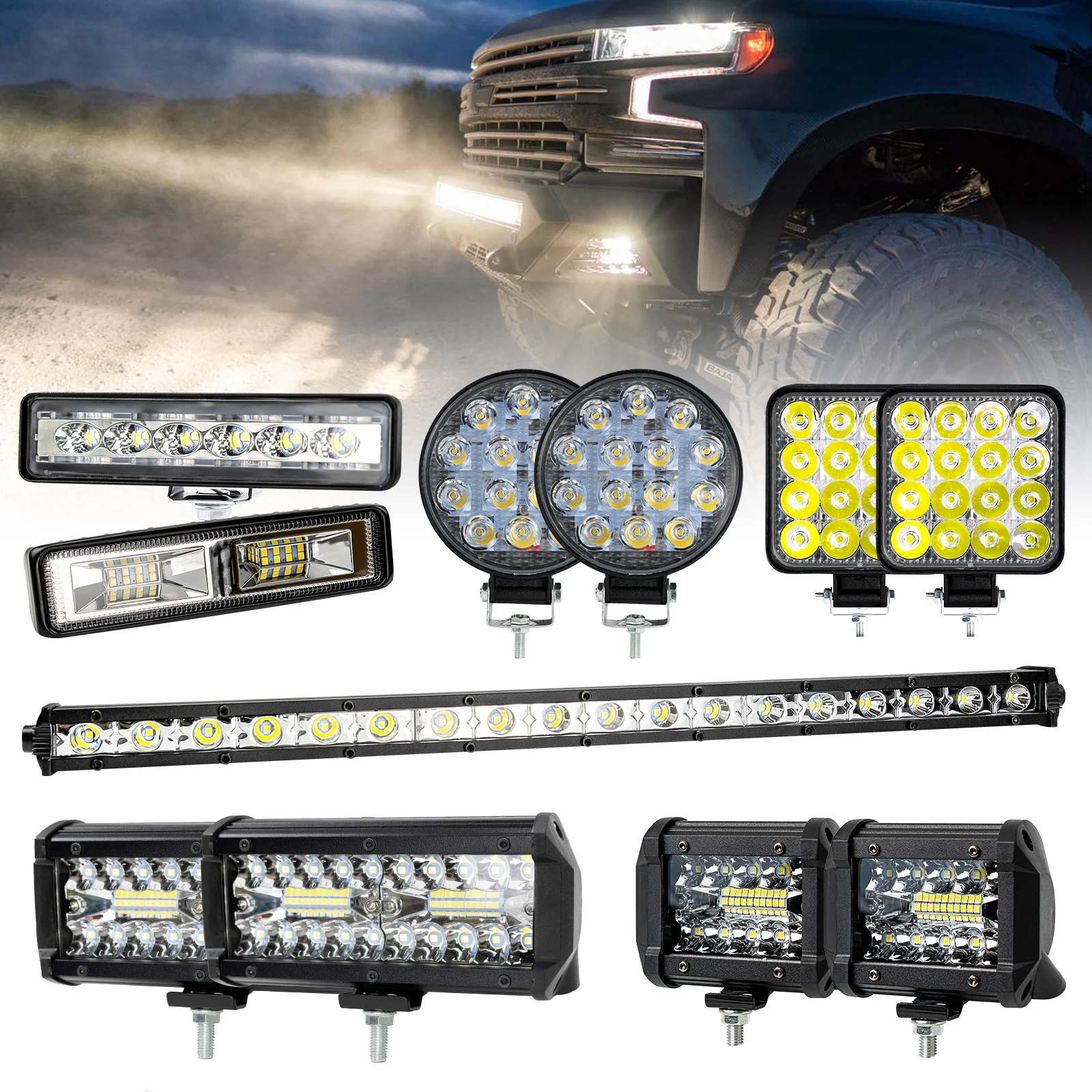 9 LED 27W 16 LED 48W Spot Work Light 12V 24V Car LED Spotlight Square Round  Auto Truck Off Road Mini Ledbar Offroad Accessories - AliExpress