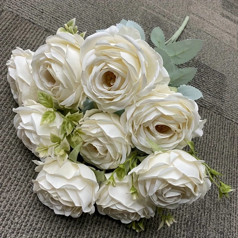 Elegant 9-Head Rose Bouquet for Wedding Decor or Photography Props