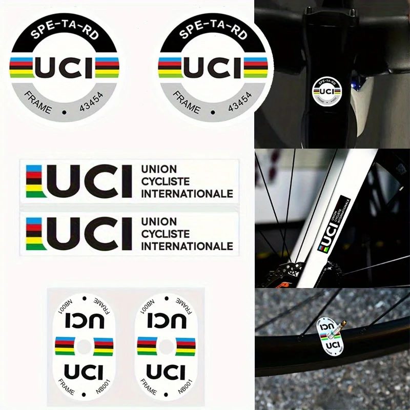 UCI Road Bike Stickers Valve Cap Decals and Spokes Tape PVC Reflective Material Waterproof and Sun Resistant 6-Piece