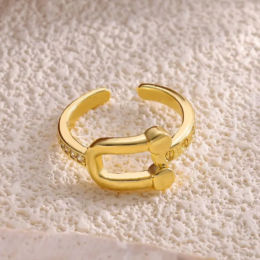 Zircon Geometric Lock Rings Stainless Steel Adjustable