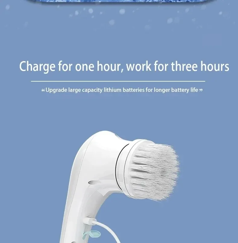 Powerful Wireless Cleaning Brush USB Rechargeable 5 Heads Effortless Scrub