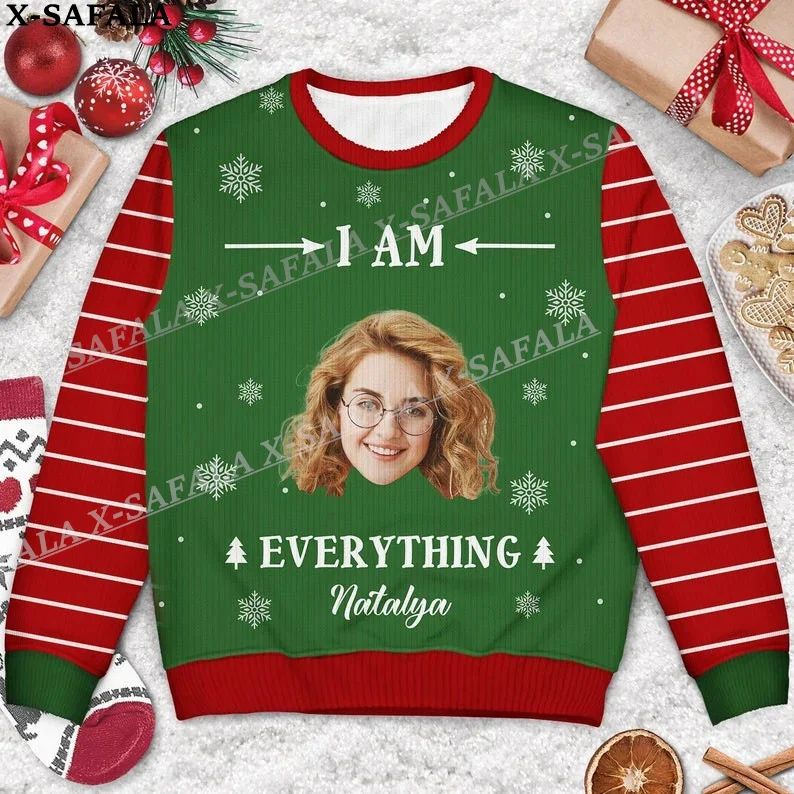 thumbnail image 1 of Suéteres de punto navideños feos con personajes/mascotas personalizados y fotos personalizadas, jerséis de regalo de Navidad, tops para parejas, fiestas, unisex, informales, 12, 1 of 5
