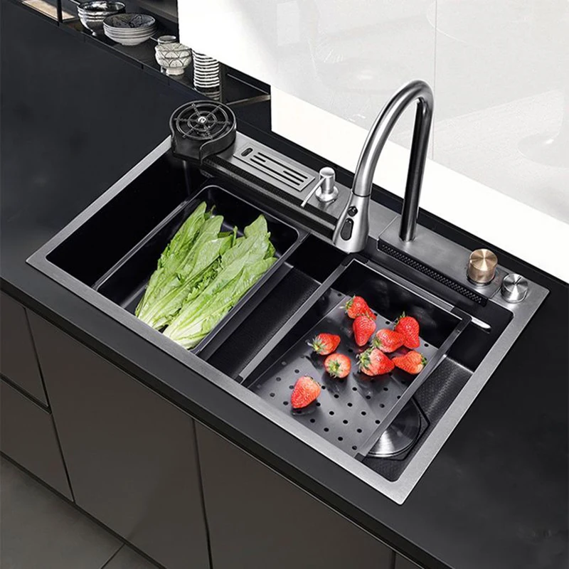 Multifunctional Sink Embossed Kitchen Sink Large Size Handmade Sink Nano 304 Stainless Steel Vegetable Washing Basin