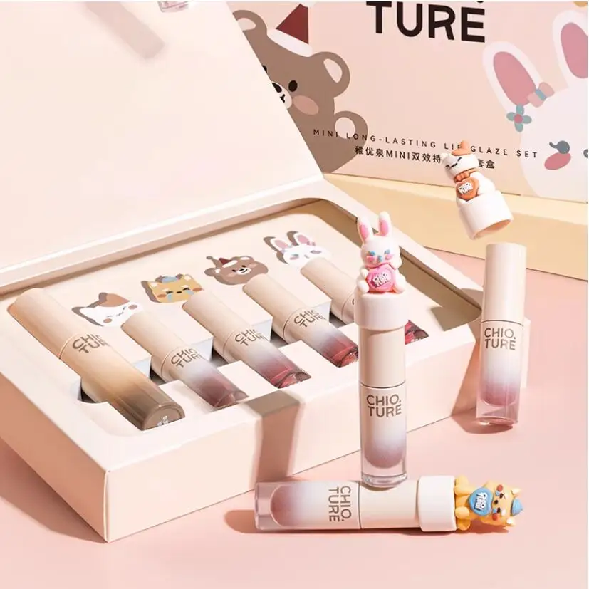 CHIOTURE Mini Long-Lasting Lip Glaze Set Of Makeup Gift Box Lipstick Not Touching Cup Cosmetics As A Gift For Girls