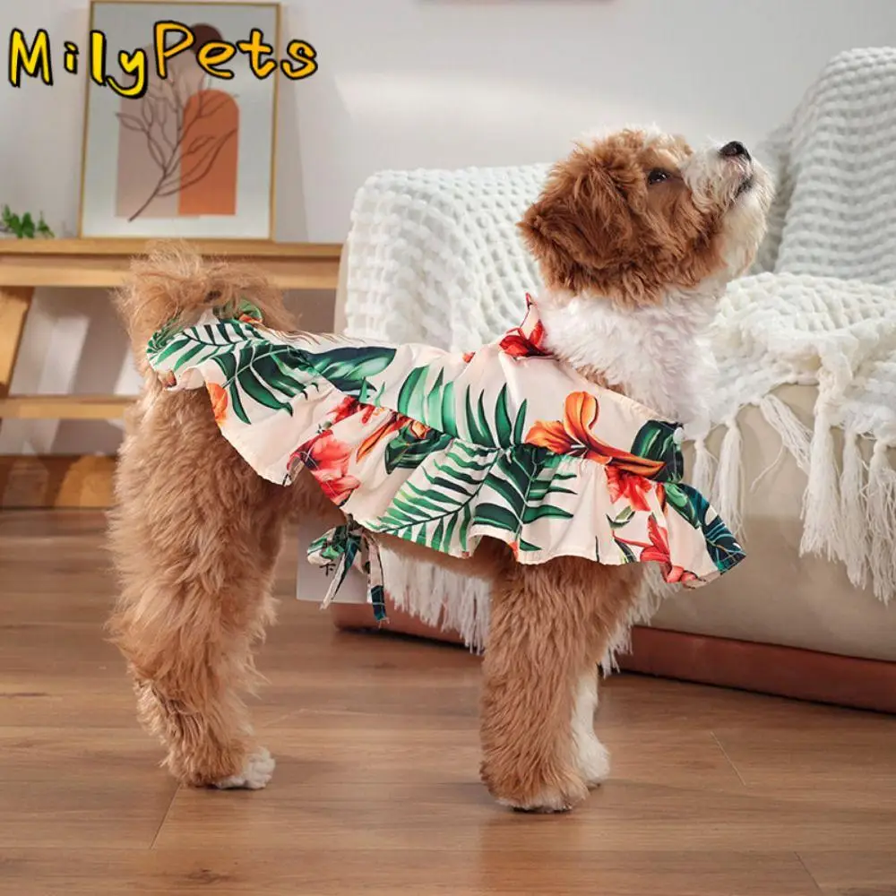 Creative Hawaiian Style Pet Beach Shawl Skirt Cool Sun Protection Dog Vacation Skirt Breathable Cat Cape Dress Pet Clothes