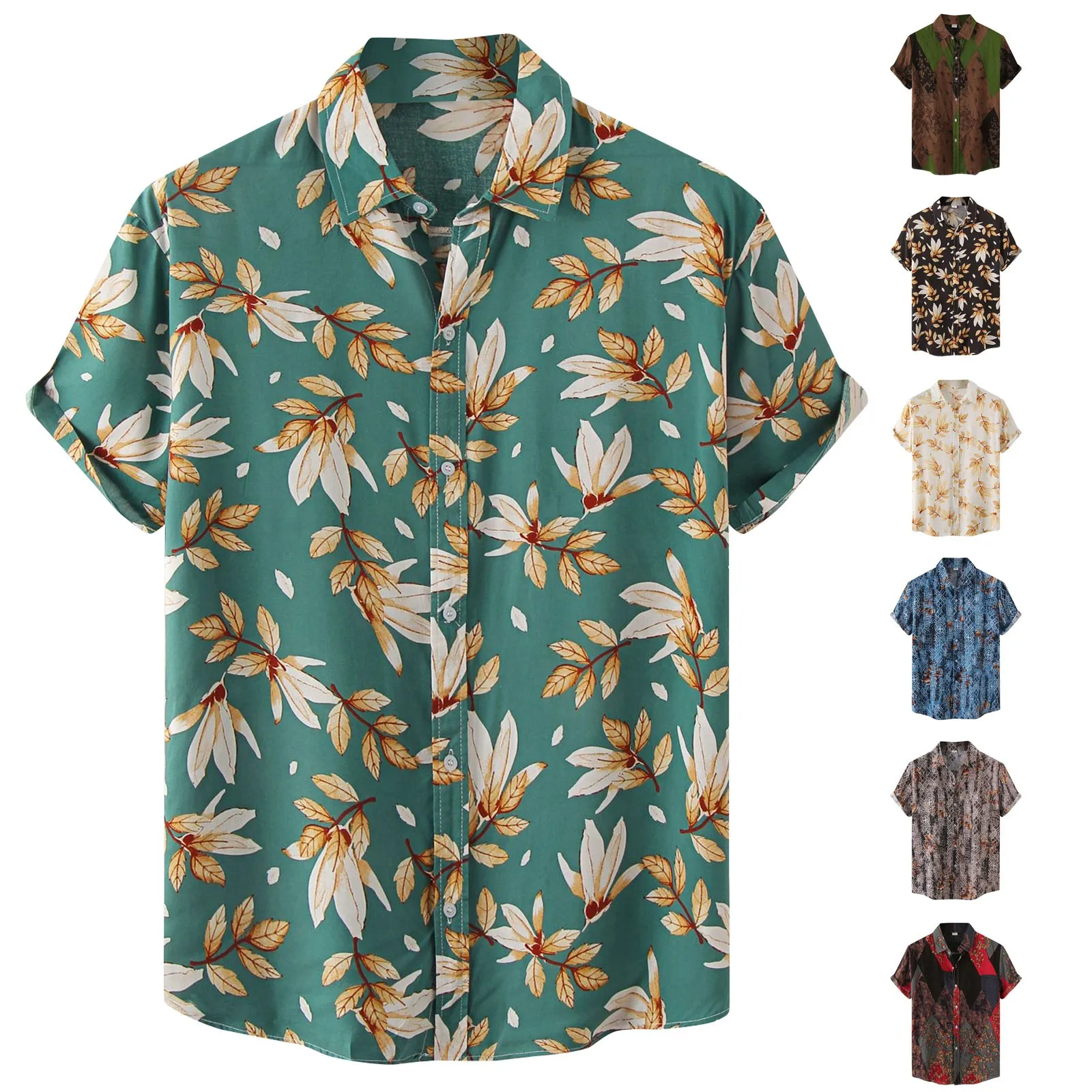 

Мужская Летняя Повседневная рубашка в гавайском стиле с цветочным принтом и коротким рукавом, модель Y2k