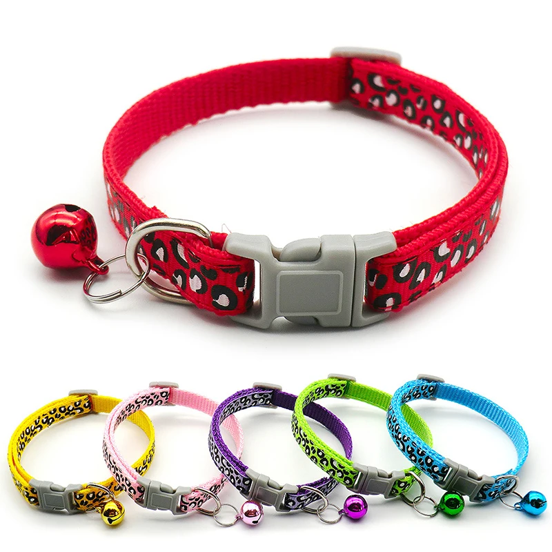 Fashion Leopard Printing Pets Adjustable Strap Cat Collar With Bells Pet Necklace for Pubbies Kittens Dog Dentification Collars 1pcs dog collars cute lovely pets adjustable necklace collar polyester fashionable puppy pet collars with bells cat dogs collars