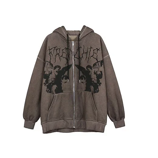 Hooded Hoodies Japan Women Korean Fashion Streetwear Casual Thicken 2022 Autumn Spring Long Sleeve Short Jacket Coat Black Grey