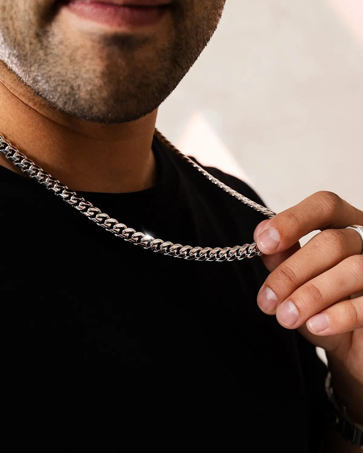 Classic Punk Cuban Chain Necklace for Men Women,Stainless Steel Grey Silver Gold Black Color Chain Link Collar,Wholesale Chain