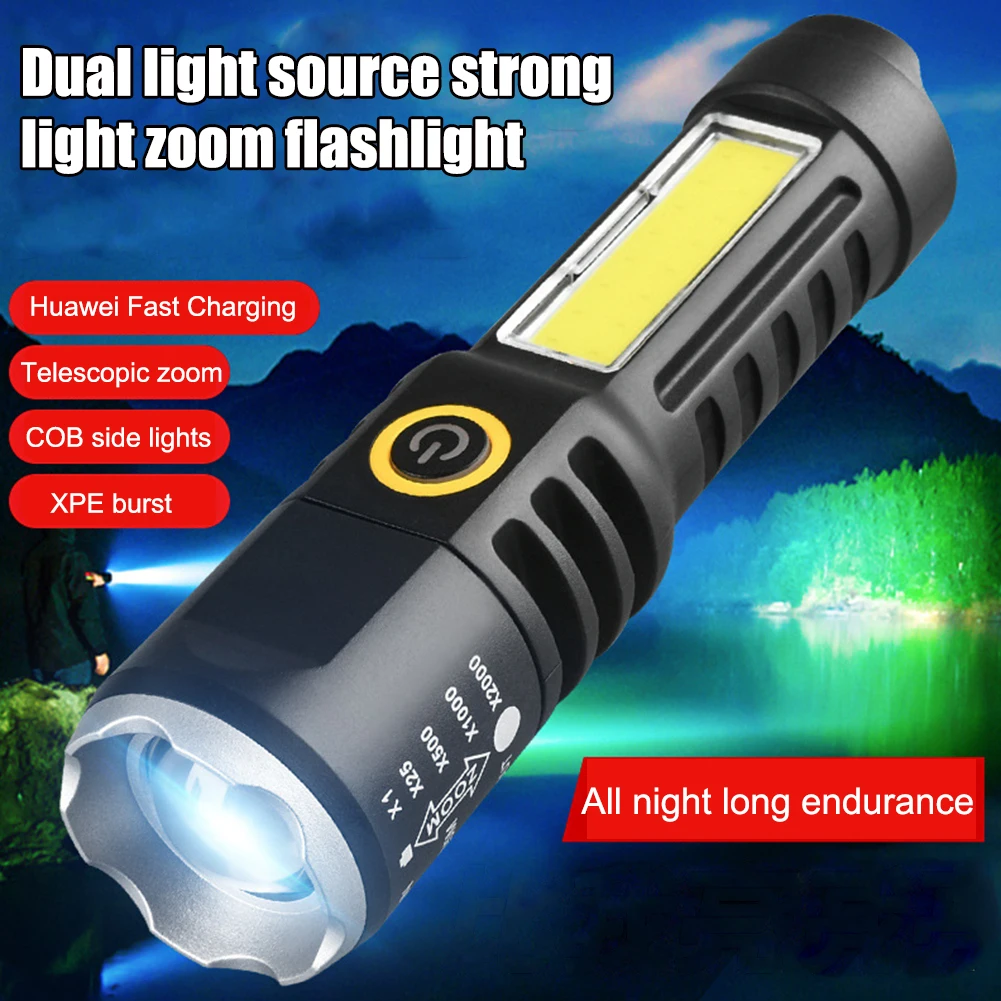 

Waterproof Torch Light Telescopic Zoom XPE COB LED Hiking Flashlight Type-C USB Charging Bright Flash Light 4 Modes for Outdoor