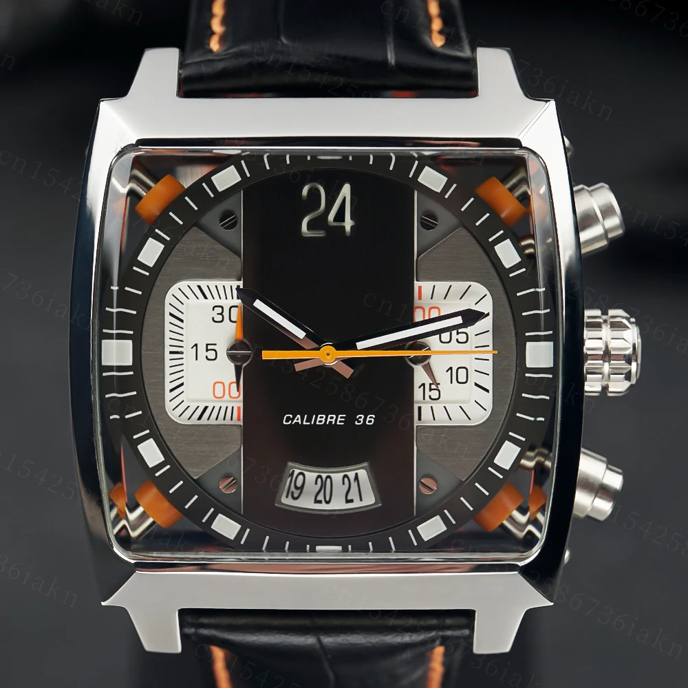 2022Fashion New Men's Color Bar Square Dial Sapphire Mirror Stainless Steel Leather Strap Sports Leisure Waterproof Quartz Watch
