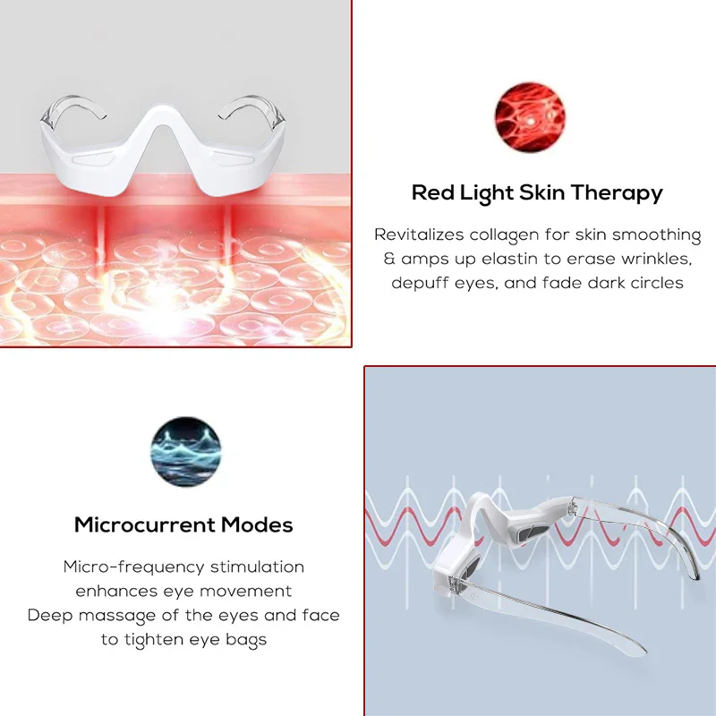 3D Red Light EMS Eye Massager Eyecare Glasses Dark Circles Puffiness Wrinkles Reduction Eye Fatigue Relaxing Beauty Care Device