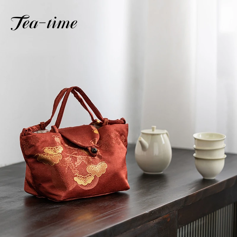 Brocade Fabric Storage One Pot Two Cup Storage Bag Cloud Pine Teacup Bag Portable Tea Ceremony Zero Matching Travel Tea Cozies