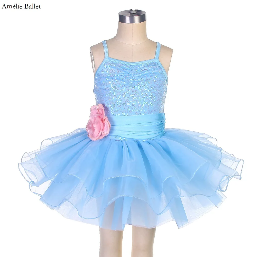 

15308 Sky Blue Classic Ballet Dance Tutu Sequin Dress for Kids Stage Show Performance Ballerina Dress
