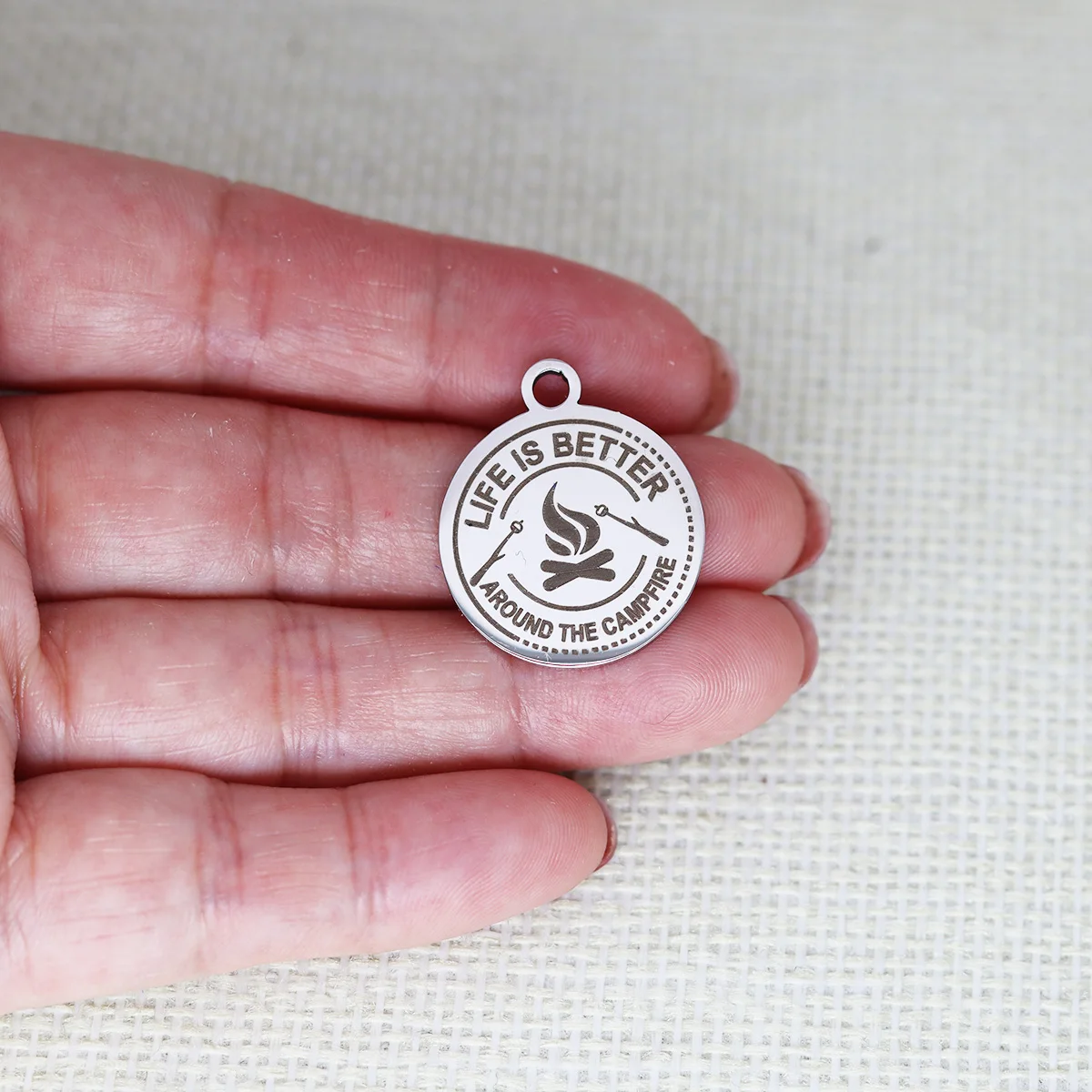 

3pcs/Lot Life Is Better Around The Campfire Laser Engraved Stainless Steel Charm for Jewelry Making Necklace Keychain Handmade