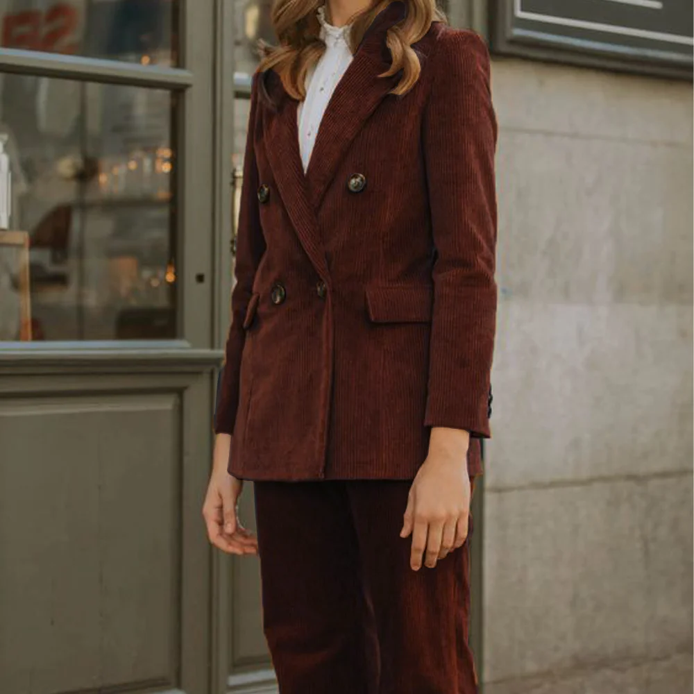 Women's Two Piece Suit Corduroy Double Breasted New in Matching Groups of Pant Women's Classic Suits Suit Womens Set Combi-pants