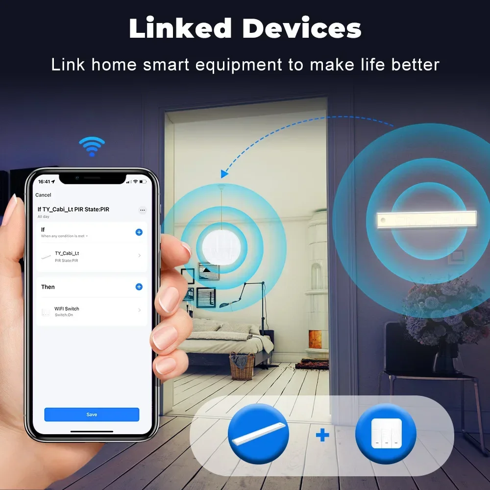 Smart Sensor Night Light Rechargeable Tuya WiFi APP Control Cabinet Light Magnetic 26cm Wall Lamp 120&deg; Induction Works Bar