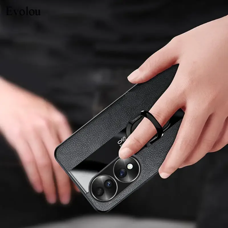 Premium PU Leather Plexiglass Case with Magnetic Ring Holder and Shockproof Design