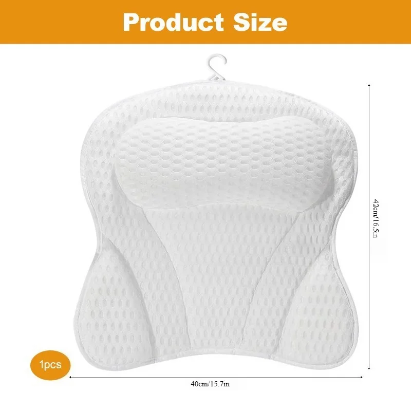חדש לתמיכה בצוואר ובגב, רשת 3D נושמת לאמבטיה ספא, מנוחת ראש לחדר האמבטיה, כרית אמבטיה לא מחליקה עם כוס ספיגה