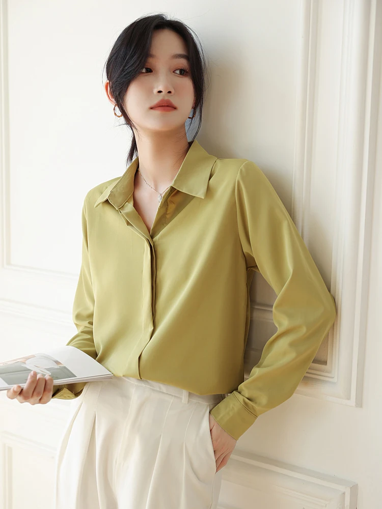 

Женские однотонные шифоновые рубашки, белые блузки с длинным рукавом и отложным воротником, женские модные Универсальные повседневные топы, весна-лето 2024