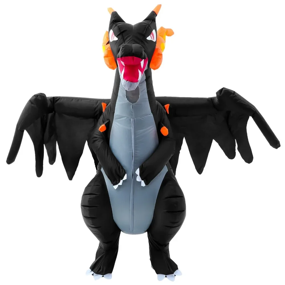 Disfraces inflables de dinosaurio para adultos, traje inflable de dragón de Halloween, traje de fiesta de Charizard malvado con respiración de fuego