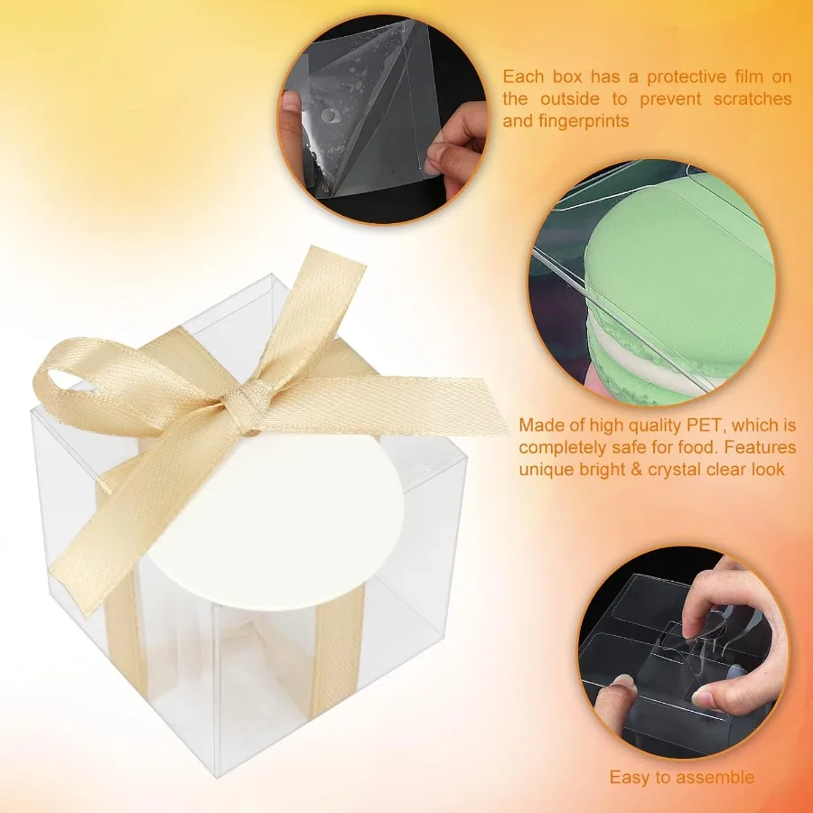 120 Pcs Clear Boxes for Favors 3x3x3 Inches Clear Gift Boxes PET Material Party Favor Boxes Plastic Small Gift Boxes with Lids