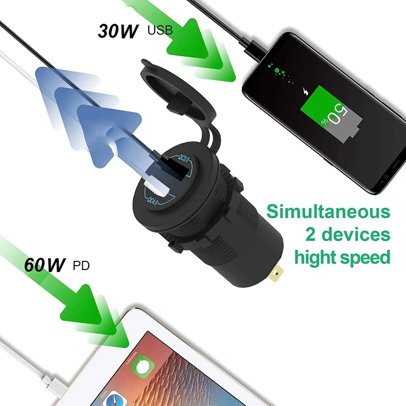 Quick Charge 4.0 PD QC 3.0 USB Car Charger 12V 24V 60W USB Outlet Fast Charger for Car, Boat, Truck, RV, Motorcycle