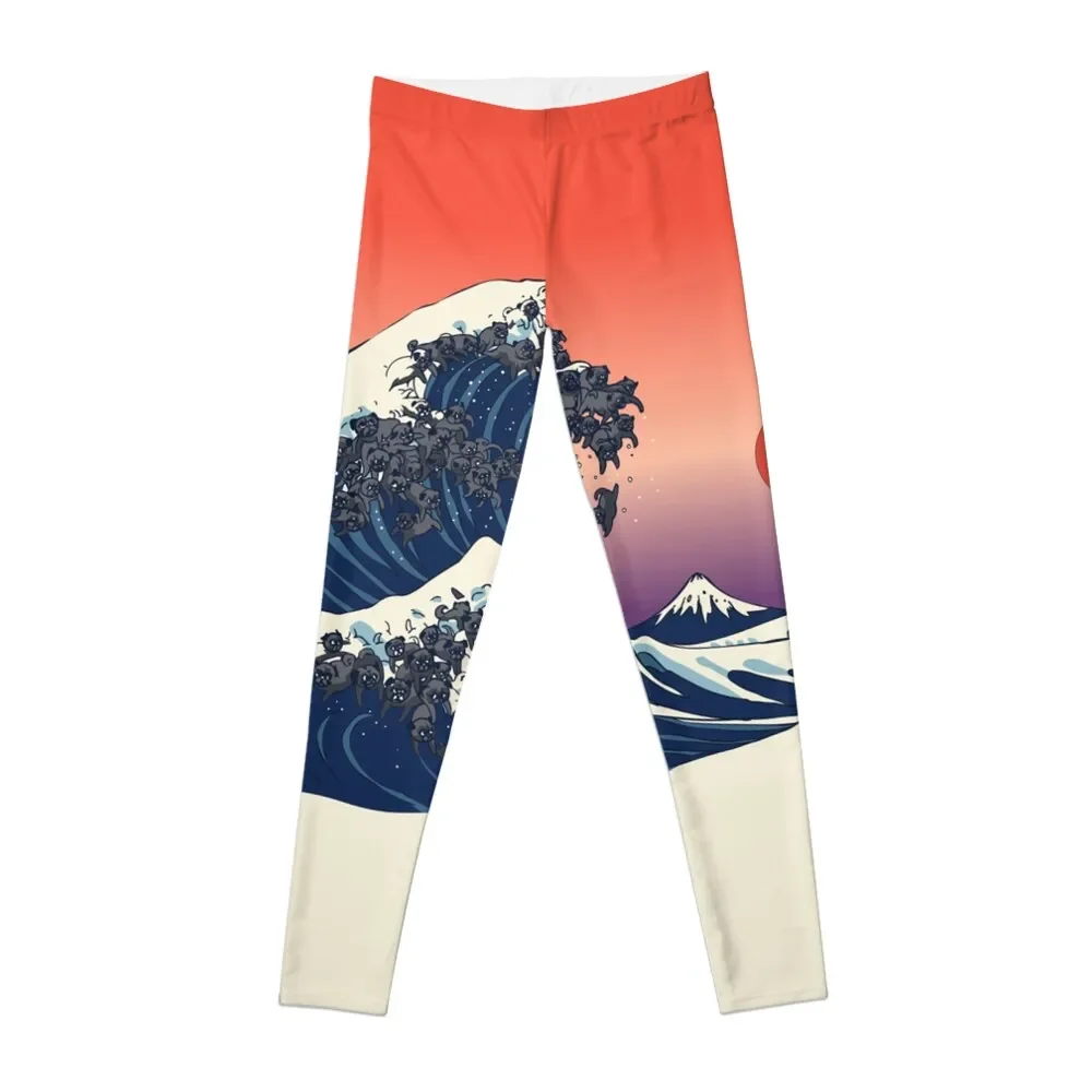 

The Great Wave of Black Pugs Leggings Pants sport gym clothing Women's tights workout shorts Womens Leggings