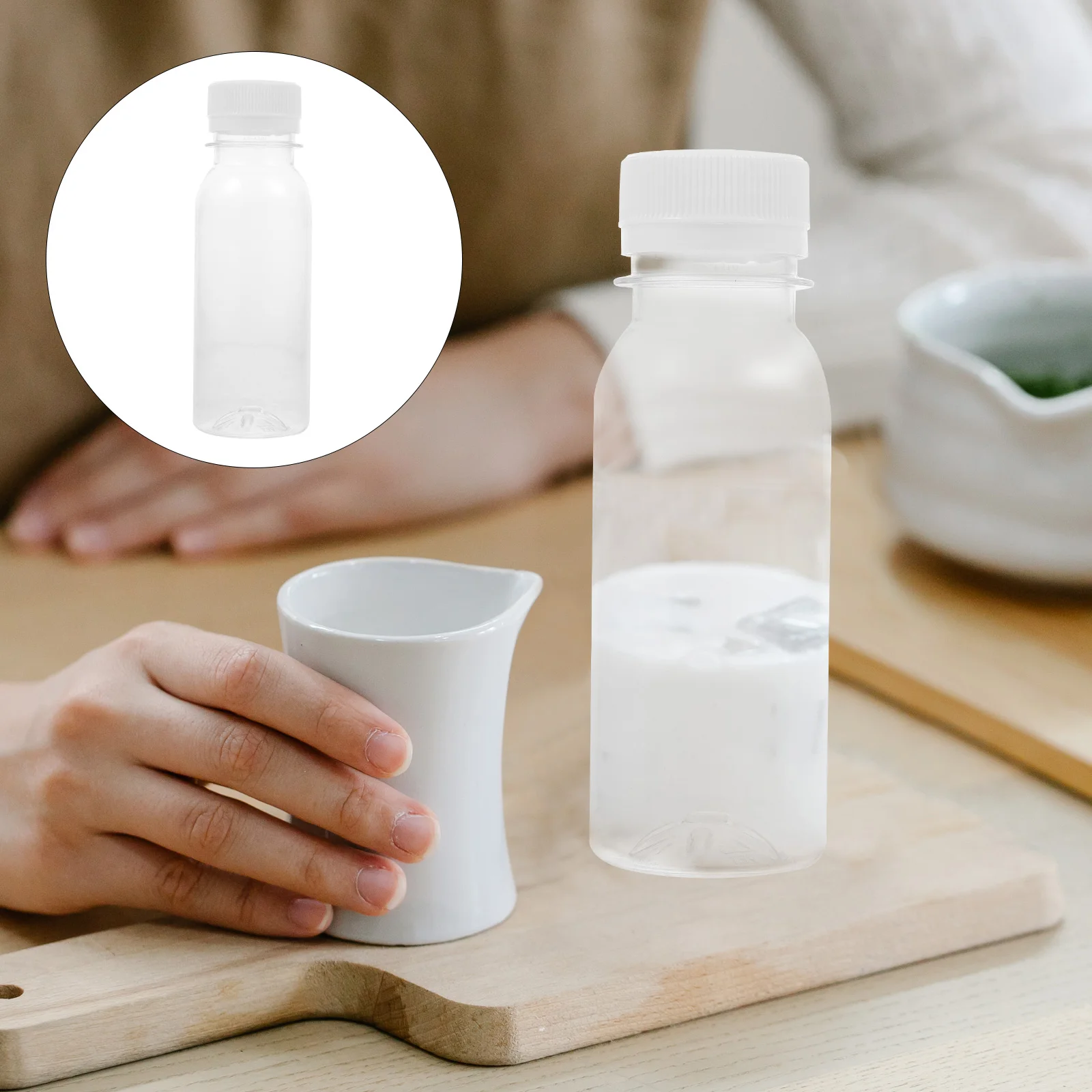 Plastic Beverage Bottle 6pcs Clear Milk Juice Bottle 100ml Milk Breast Storage Bottle With Lid Plastic Child Disposable Beverage Container KitchenSupply