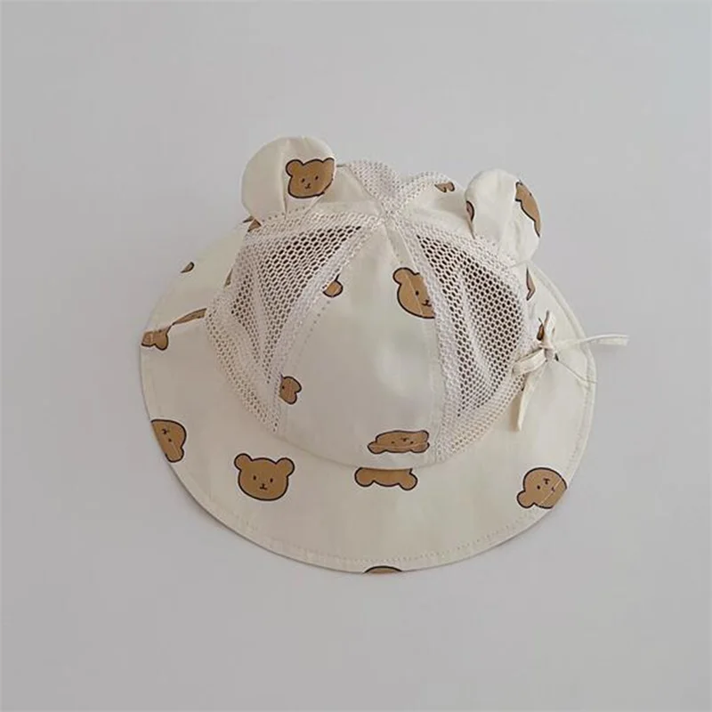 BeQeuewll Baby Summer Mesh Bucket Hat Sun Protection Wide Brim Animal Print Fisherman Hat Outdoor Headwear For 1-2 Years