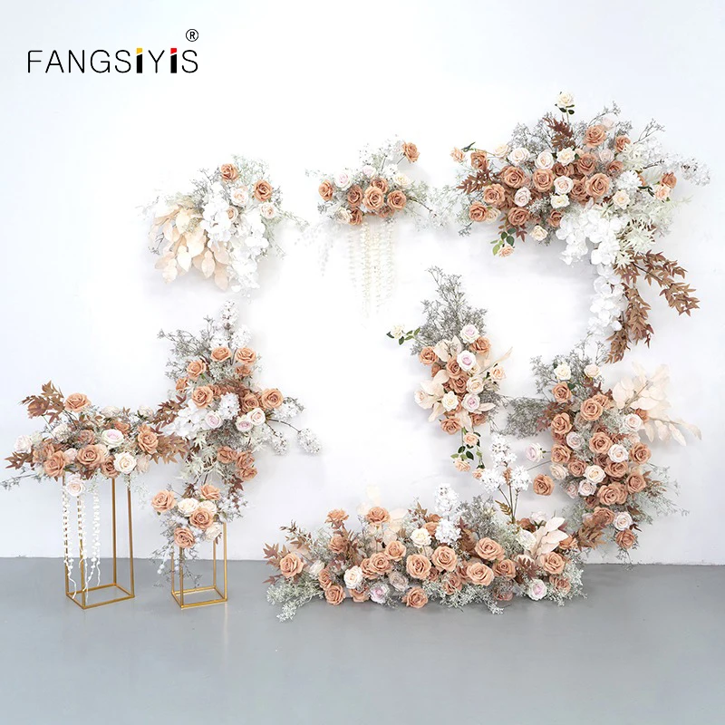 

New Wedding coffee Floral Artificial Flower Row Arrangement Road Lead Flower Ball Auditorium Mariage Backdrop Wall Decoration