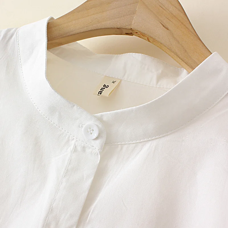 Women's Stand Collar Cotton Tops, Loose Long Sleeve, Hem Embroidery Blouses, Curve Clothes, Plus Size, 4XL, Spring