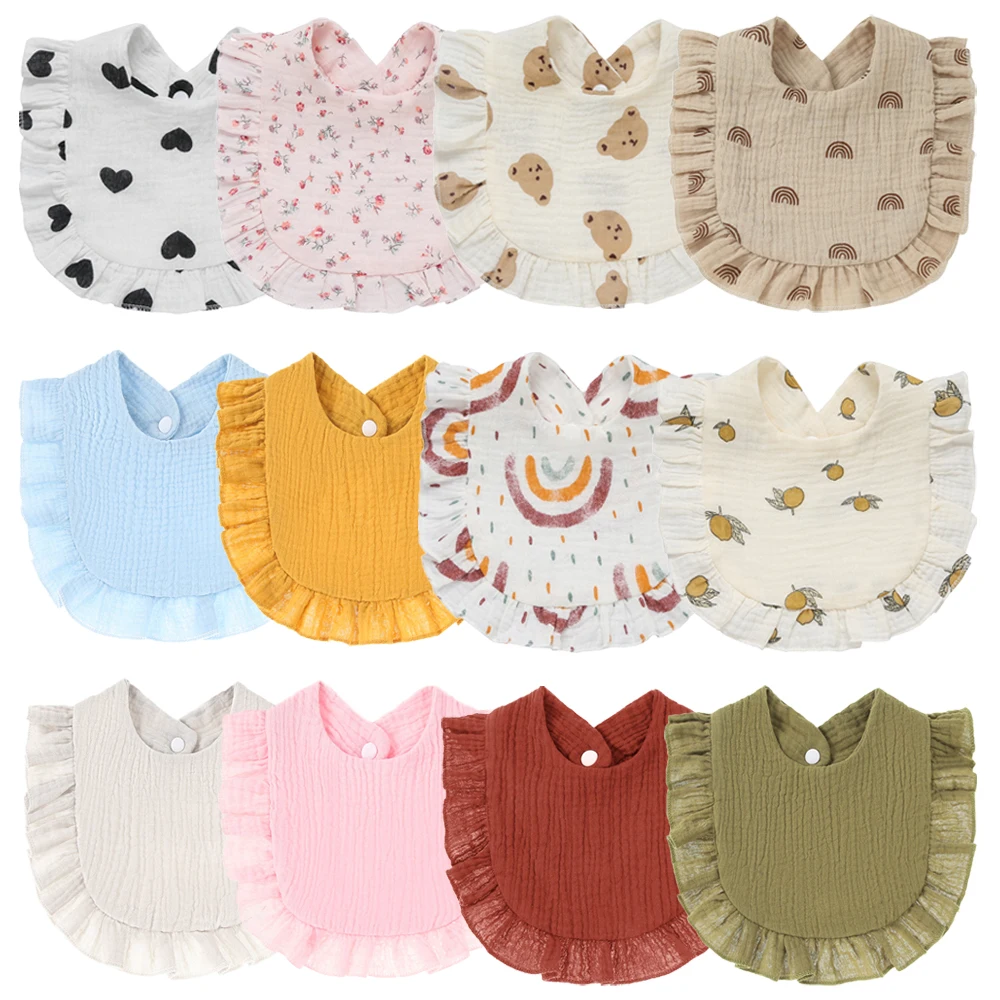 Korean Style Baby Feeding Drool Bib Ruffle Floral Infants Saliva Towel Soft Cotton Burp Cloth Newborn Toddler Kids Bibs baby bib feeding bib cotton bib saliva towel cotton bib set