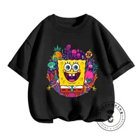 Hip-Hop Style SpongeBob Print T-shirt for Children Cute Cartoon Design Perfect for Boys and Girls to Enjoy Summer in Style 2