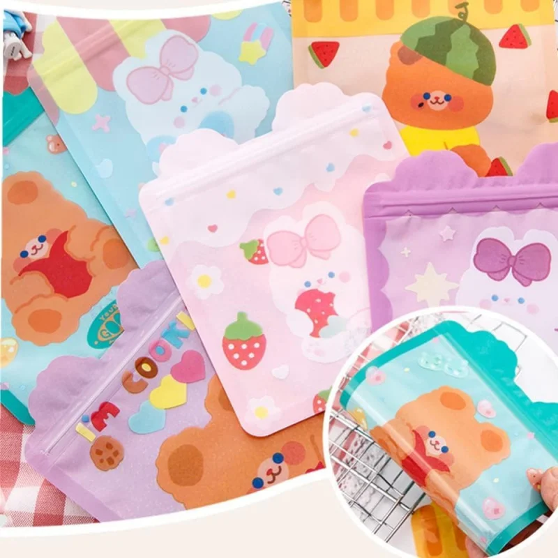 4pcs Cute Cartoon Pattern Zip Lock Candy Cookie Bags Waterproof Resealable Food Grade Reusable Self Sealing Bag for candy cookie bags