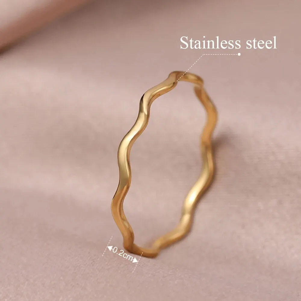 Stainless Steel Ring Minimalist Sea Wave Light Luxury Elegant Fashion Couple Rings For Women Jewelry Wedding Trendy Fine Gifts - Image 5