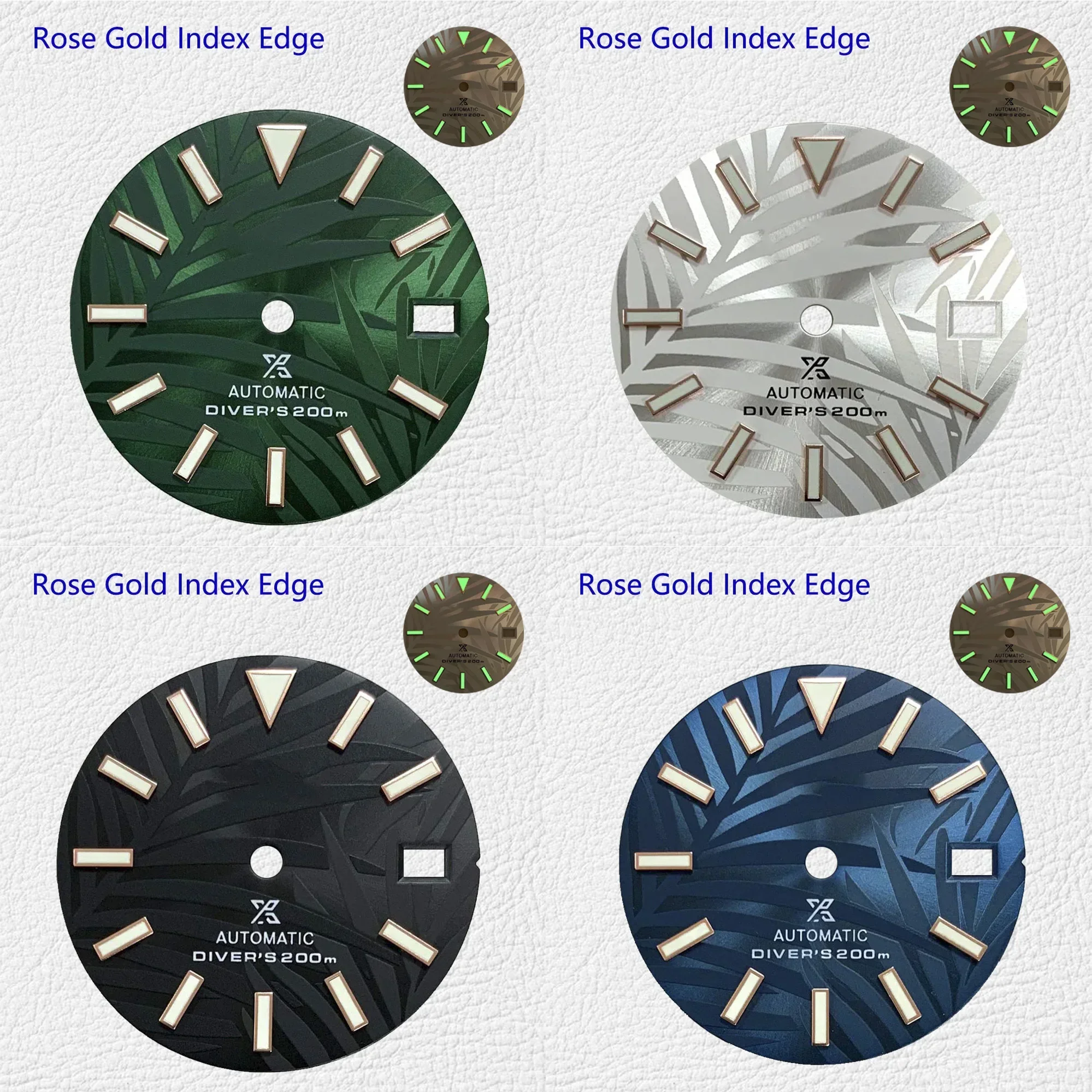 

28.5mm leaf patterned green luminous modified dial suitable for NH35 mechanical movement watch accessories（1）