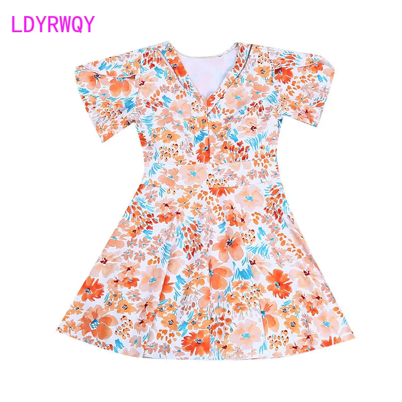 Fragmented One Piece Swimwear Beach Vacation Women's Swimwear Covering Meat and Slimming Swim Group Short Sleeve Bikini