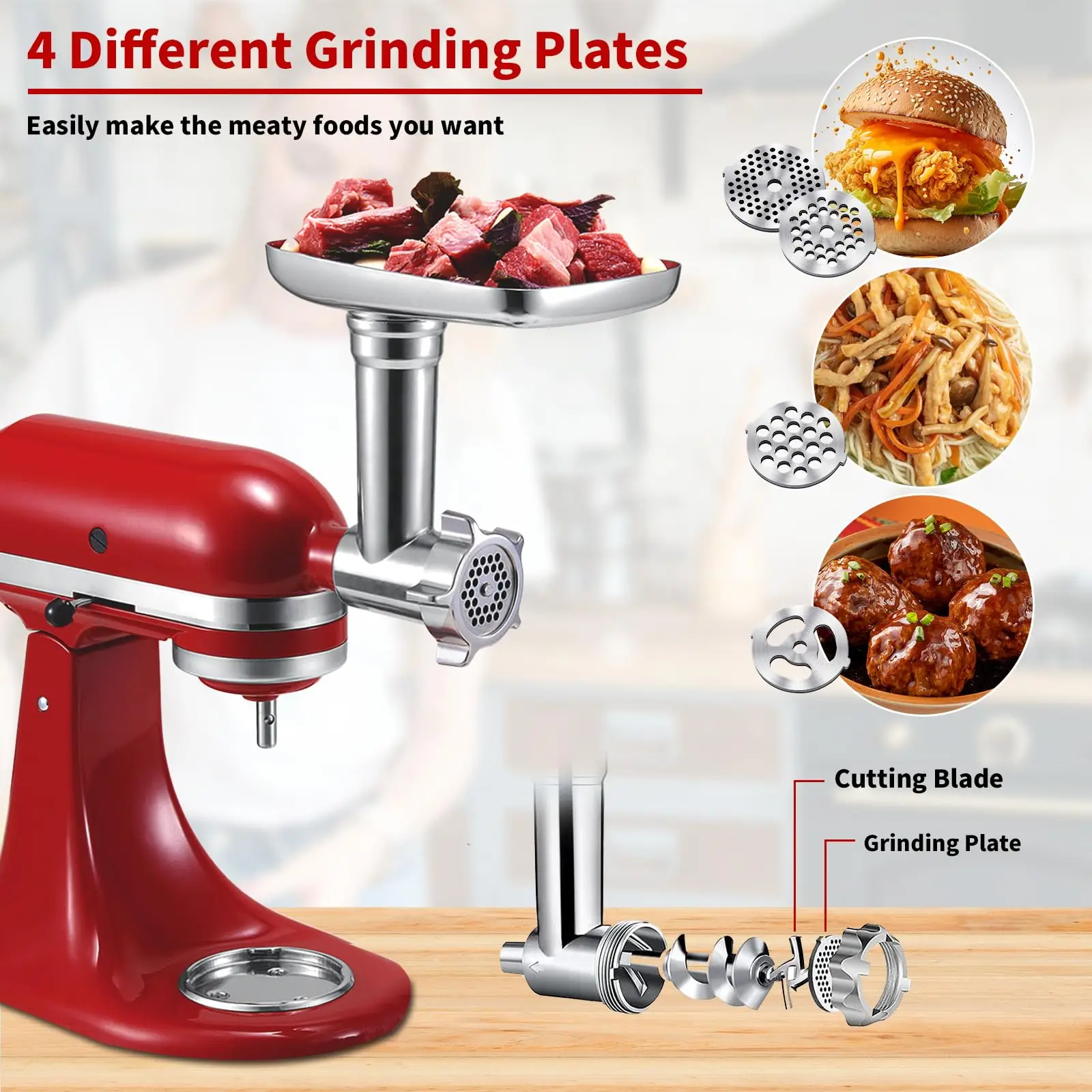 Meat Grinder for KitchenAid Stand Mixer Slicer Shredder Attachments Fit for KitchenAid Attachement Food Grinder with Tubes Set